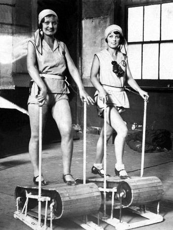 women on treadmills vintage
